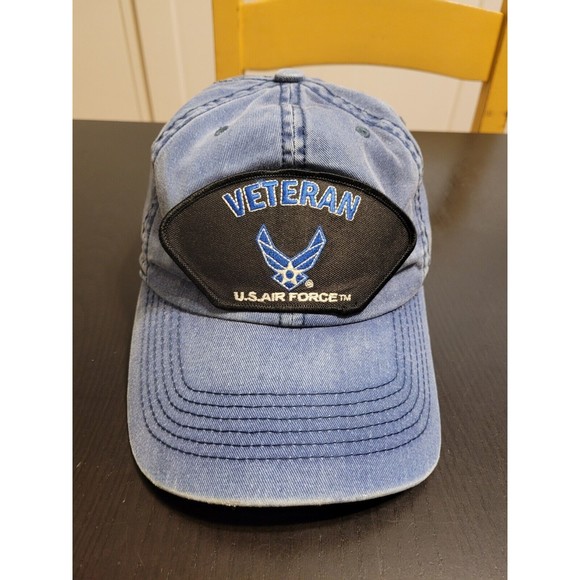 Veteran US Air Force Patch Denim Cobra Hat Strap Back Cap Blue - Picture 1 of 7